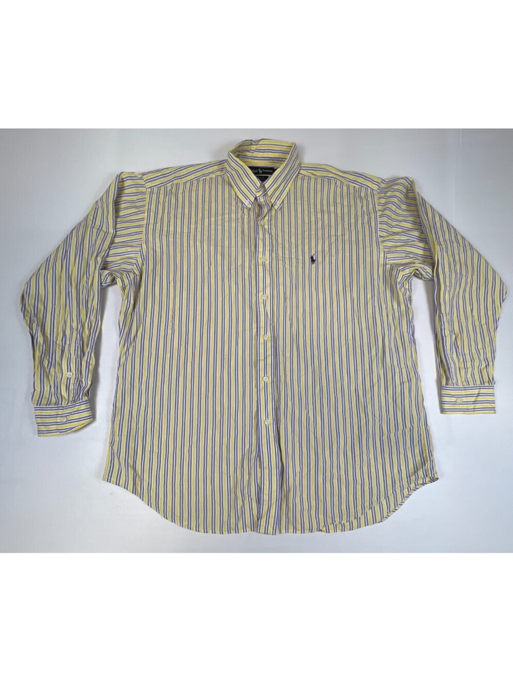 Ralph Lauren Blake Mens Shirt Large Yellow Purple Striped Cotton Button Down